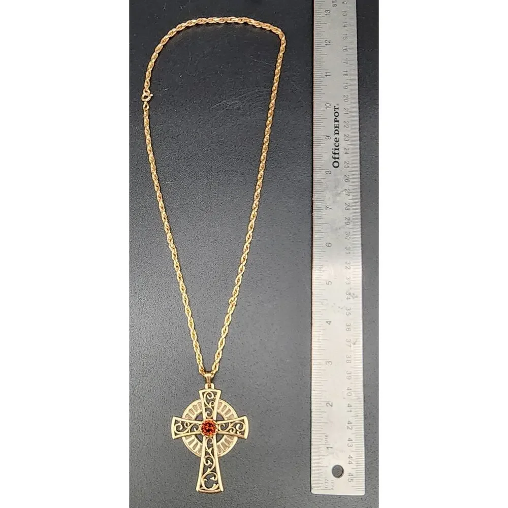 1979 Sarah Coventry Celtic Cross Necklace w/ Amber Gemstone – Limited Edition - Picture 12 of 16